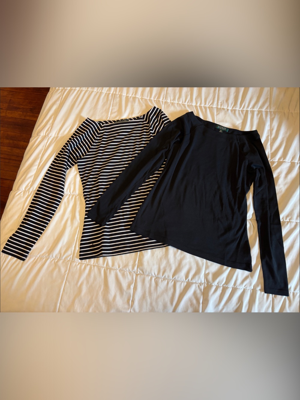 Lauren Ralph Lauren Black Solid & Black-and-White Striped Long Sleeve Tops